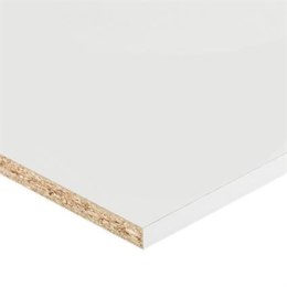 Meubelpanelen worden veelal gebruikt voor meubel- en interieurbouw. Dit meubelpaneel is een tweezijdig gemelamineerde spaanplaat met aan de lange zijde wit afgewerkt melamineband.
